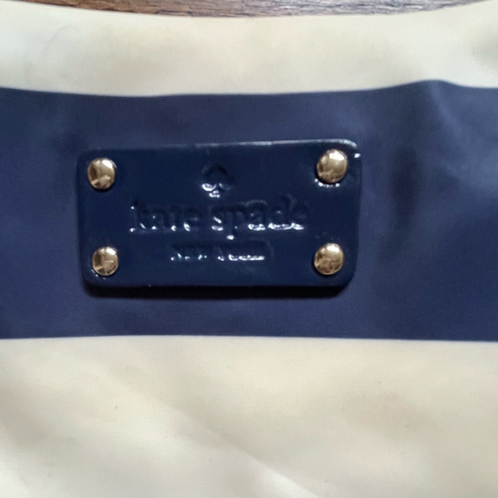 Kate Navy and Cream Sateen and Parent Leather Striped Bag - Picture 5 of 13